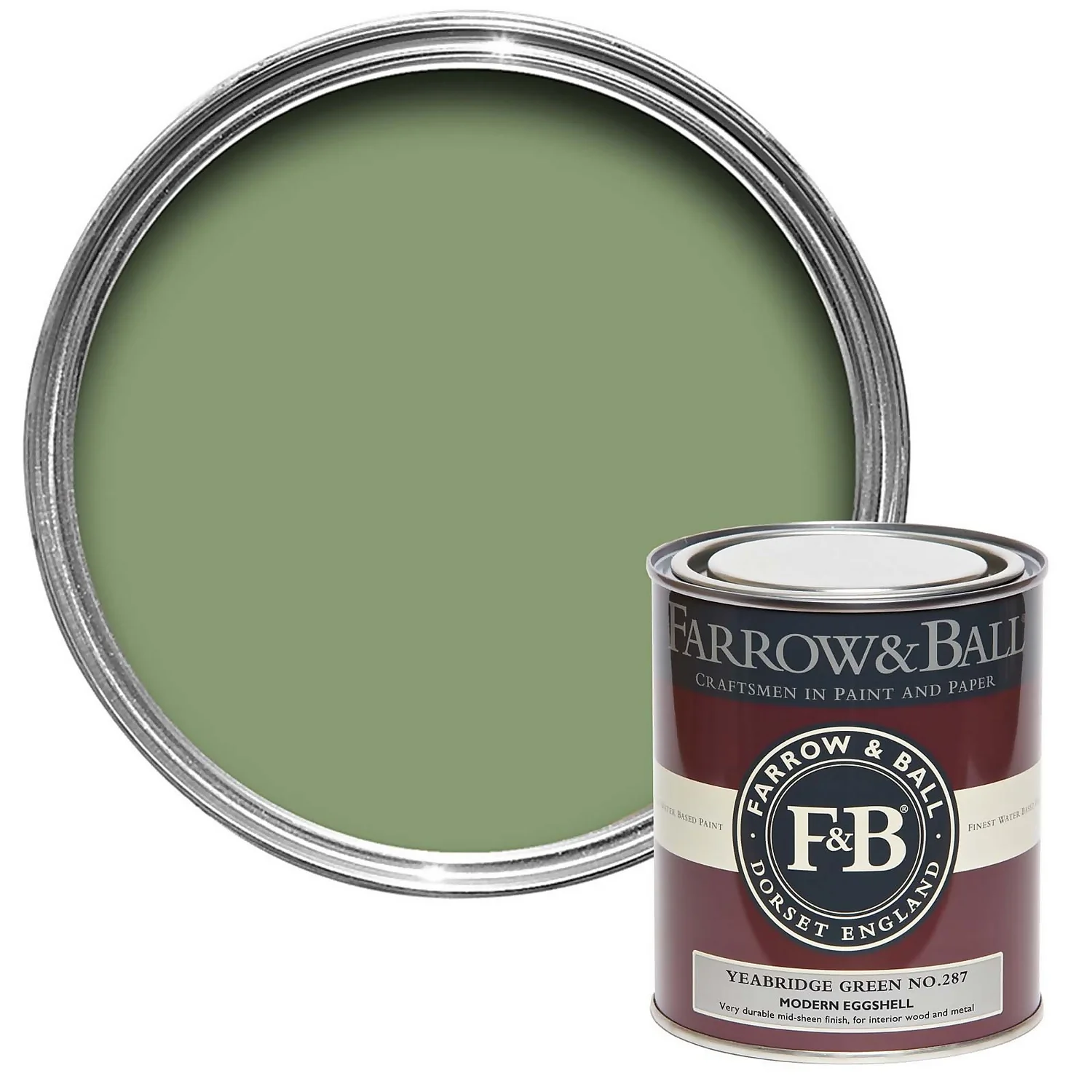 Farrow & Ball Modern Eggshell Paint Yeabridge Green - 750ml 3 Farrow & Ball Modern Eggshell Paint Yeabridge Green - 750ml