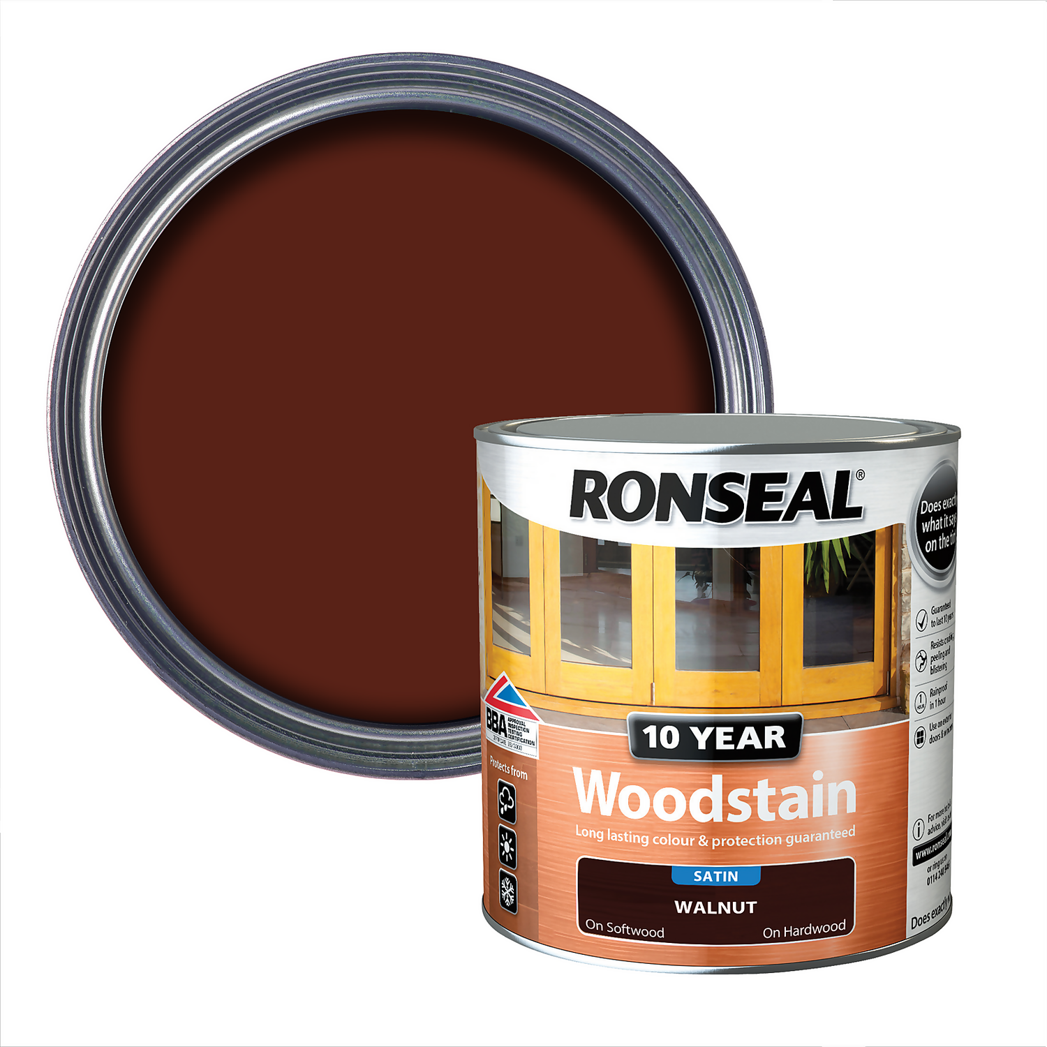 Ronseal 10 Year Woodstain Walnut Satin - 750ml 2 Ronseal 10 Year Woodstain Walnut Satin - 750ml