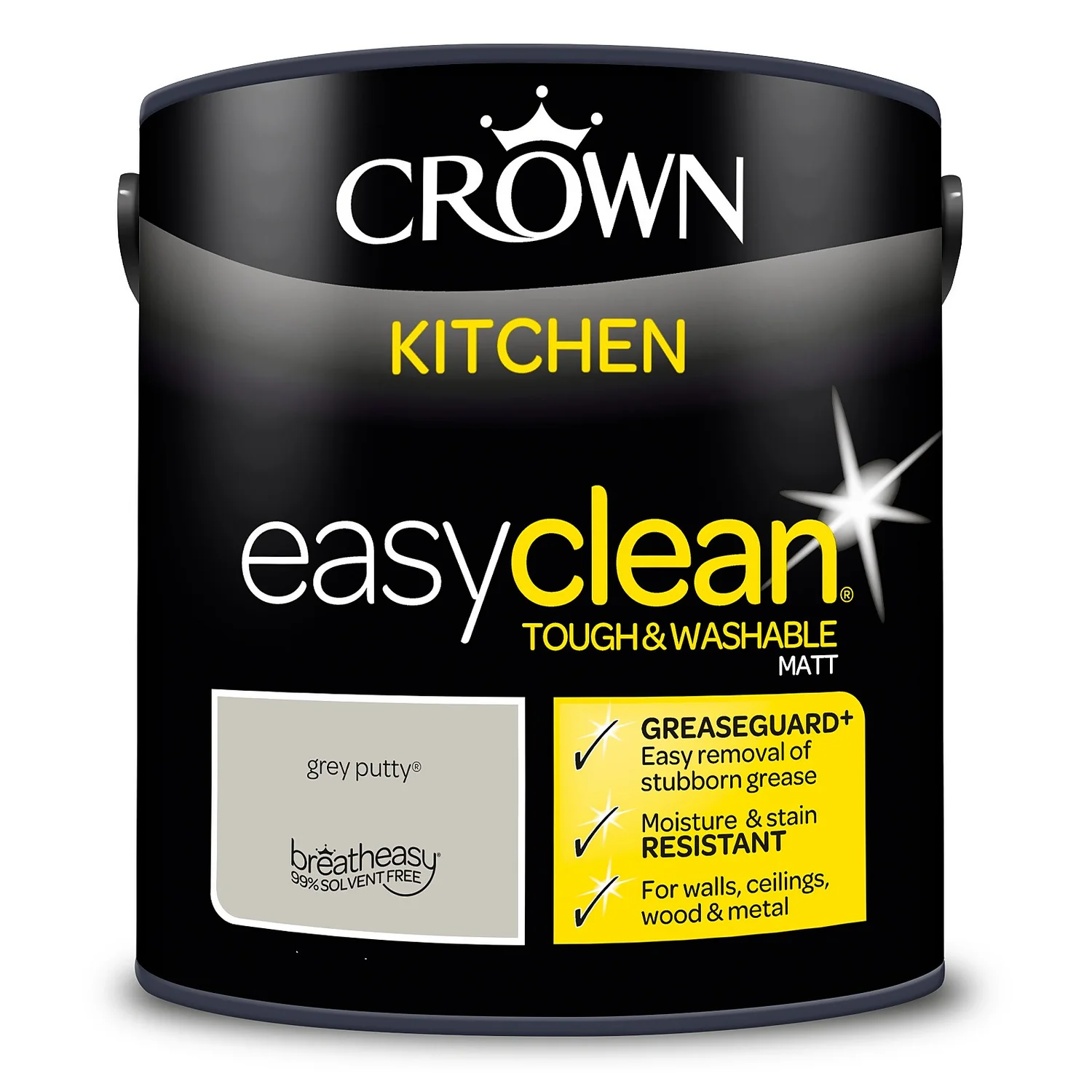 Crown Easyclean®Greaseguard+ Kitchen Matt Washable Multi Surface Paint Grey Putty® - 2.5 L 9 Crown Easyclean®Greaseguard+ Kitchen Matt Washable Multi Surface Paint Grey Putty® - 2.5 L - Image 7