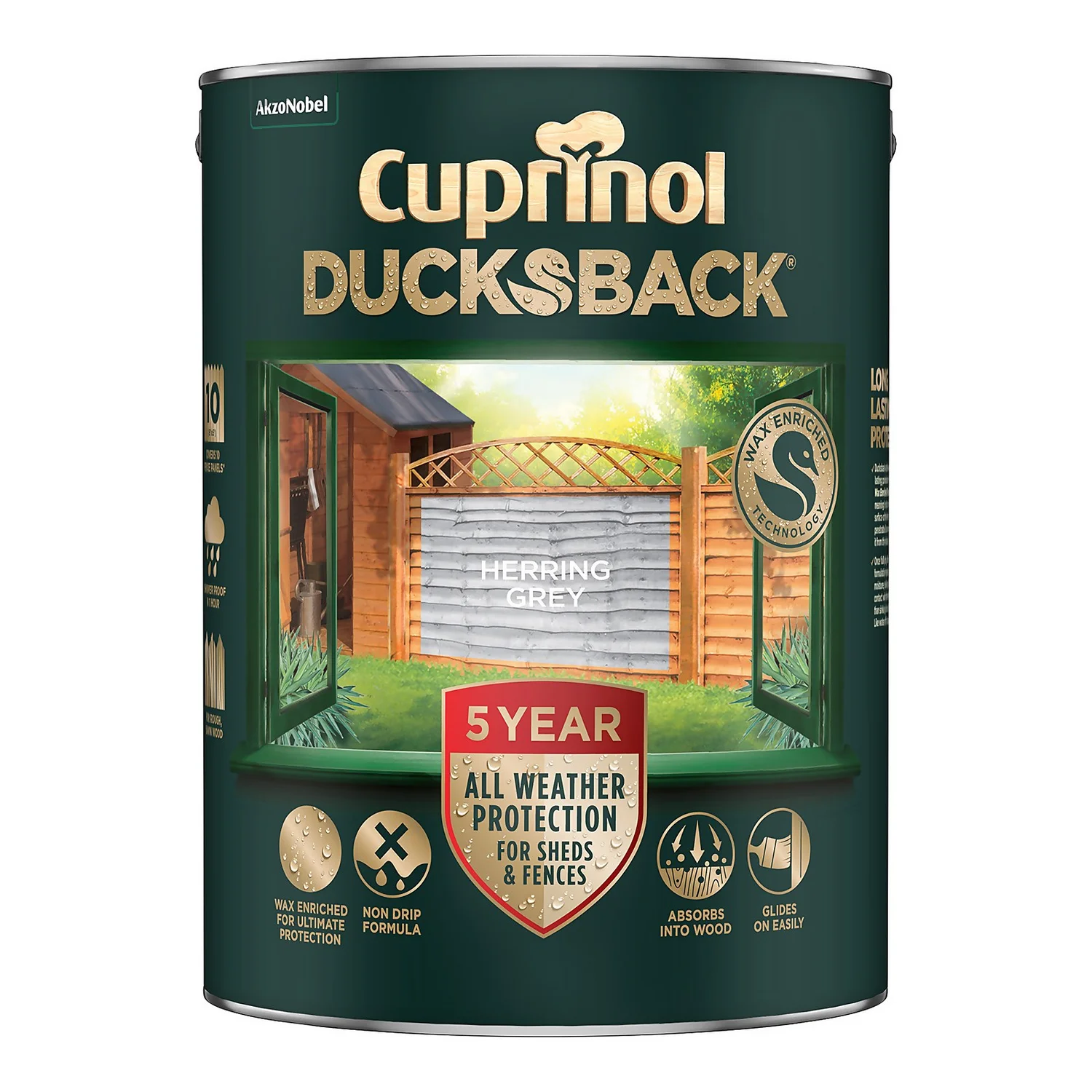 Cuprinol Ducksback Shed & Fence Paint Herring Grey - 5L 5 Cuprinol Ducksback Shed & Fence Paint Herring Grey - 5L - Image 3